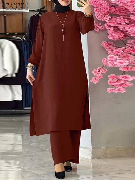 Abito Zanzea Estate Dubai Turchia Abaya Hijab Pantaloni Set Vintage 2 pezzi Donna Musulmana Set coordinati Abbigliamento islamico allentato casual Ramadan