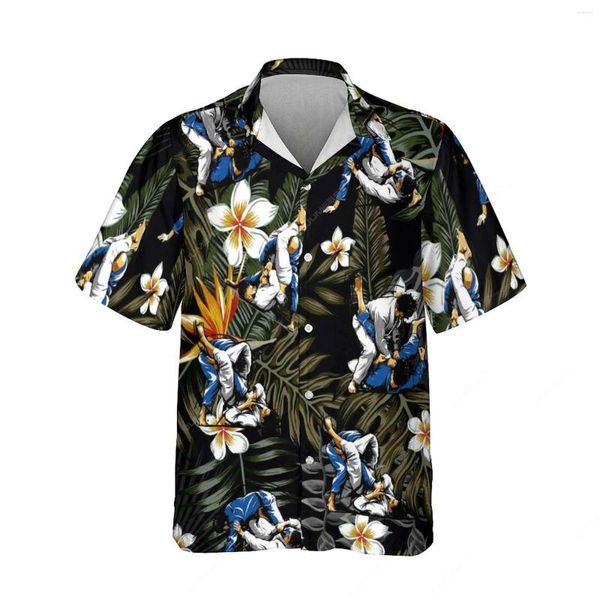 Camicie casual da uomo Jumeast 3D Stampato Judo Camicia con bottoni hawaiani per uomo Palm Tree Floral Beach Tees Kpop Camicetta da donna Street Wear