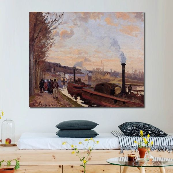 Arte em tela impressionista O Sena em Port Marly Camille Pissarro Pintura a óleo Paisagem feita à mão Decoração moderna do quarto