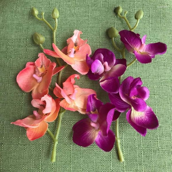 Flores decorativas 4 cabeças de flor na haste de comprimento: 18 cm/orquídea 10 pçs orquídeas de seda artificial orquídea para decoração de buquê diy casa