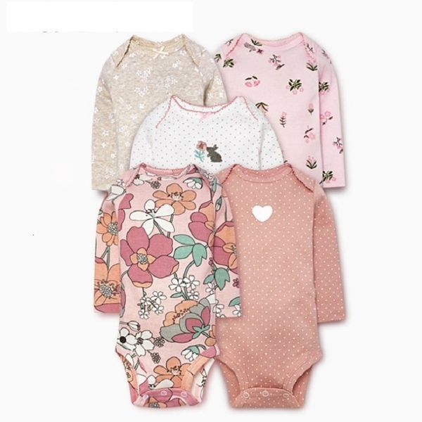 Tonpers uzun kollu bebek bodysuit erkek kız giysisi pamuk sevimli çiçek doğumlu kostüm o yaka unisex doğumlu yükseltmeler 5pcs/set 230606