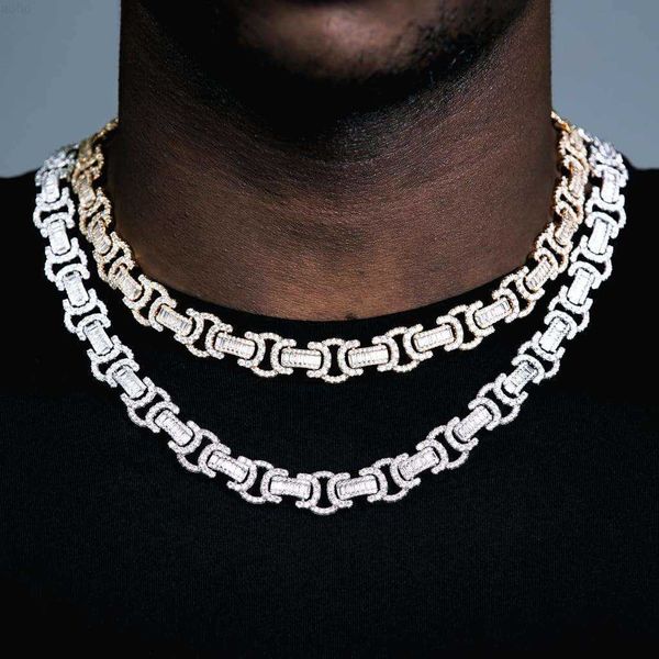 Piccola collana di gioielli di lusso con diamanti baguette da 10 mm. Catena cubana moissanite bizantina hip-hop personalizzata