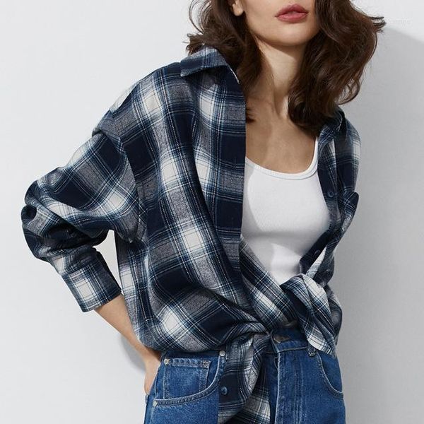 Coletes femininos feminino vintage preto/branco xadrez camisa de algodão casual manga longa blusa feminina anos 90 grunge moda Y2k Streetwear 2023
