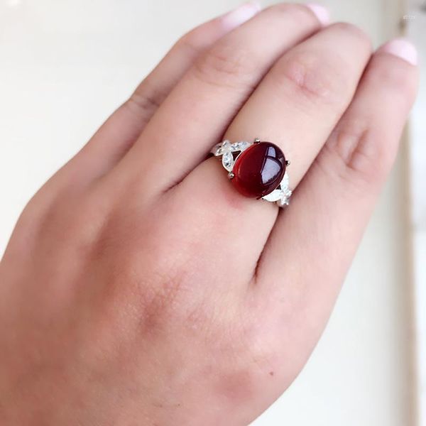 Cluster Rings Natural Orange Wine Red Garnet Stone Mosaic Ring Simple Women Girl Gift Beauty Crystal Jewelry Wholesale