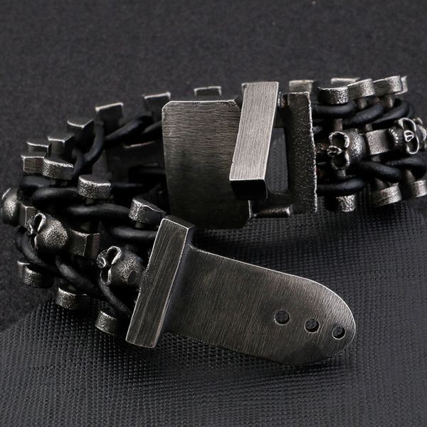 Kette Premium Herren Vintage Punk Edelstahl Biker Totenkopf Armband Handgemacht Geflochtenes Leder Armreif Gothic Männlicher Schmuck Großhandel 230606