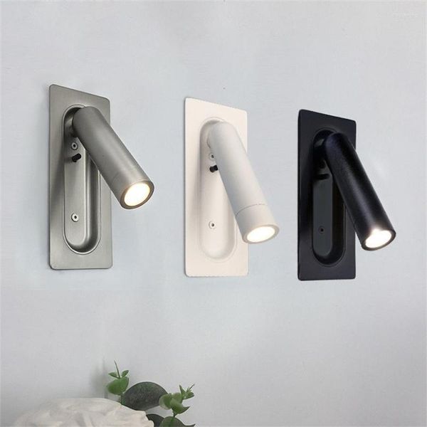 Candeeiro de parede Luzes de leitura ajustáveis nórdicas com interruptor Quarto El Headboard Refletor embutido Rotatable Bedside