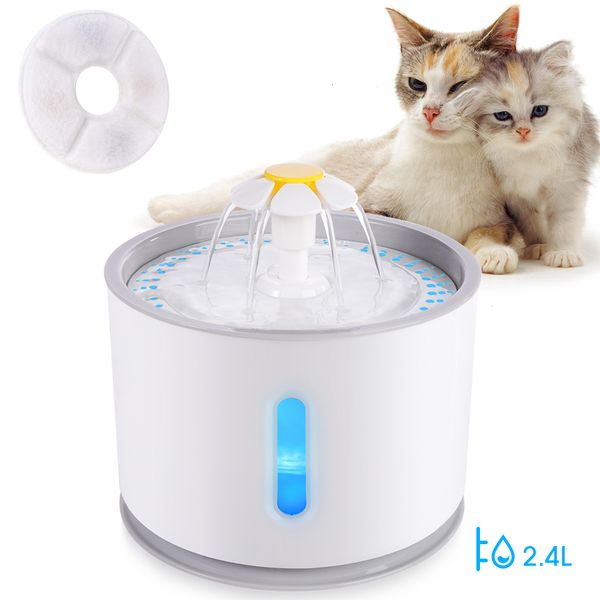 Кошачьи чаши кормушки по автоматическим питомцам фонтан с светодиодным освещением 5 фильтров пакетов 24L USB собаки кошки безмолвное питье для питье.