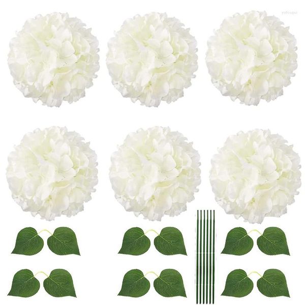 Flores decorativas de seda artificial hortênsia flor 90 pétalas cabeças maiores para decoração de casa de casamento pacote com 6