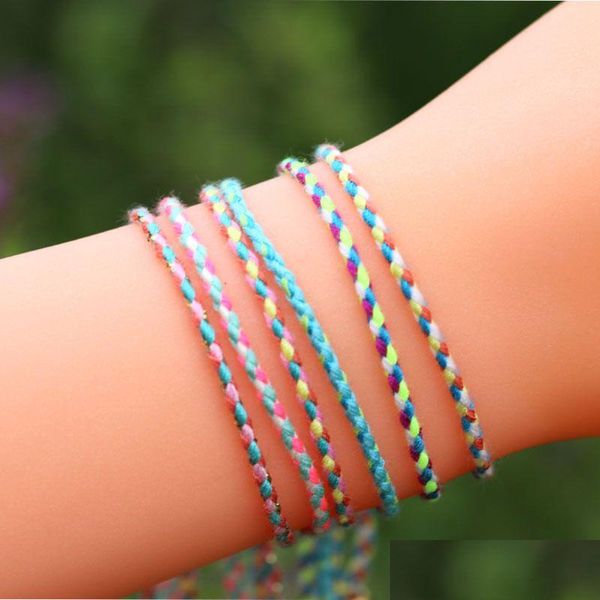 Corrente Moda Feito à Mão Mticolor Corda de Algodão Tecido Vsco Gril Lucky Friendship Bracelet Rainbow Bohemian Tornozeleira Trançada Para Mulheres E Dhdha