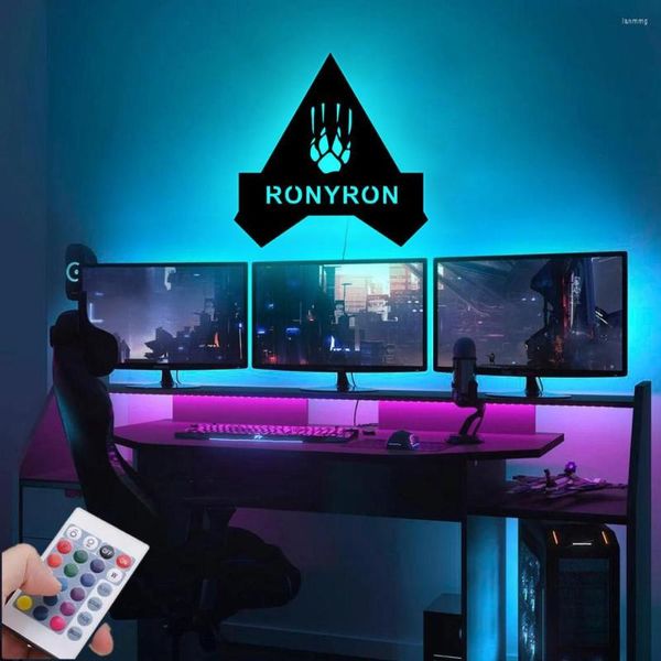 Lampada da parete Insegna al neon personalizzata Gamer Tag LED USB Decorazione della stanza divertente in legno Gioco personalizzato Nome utente Luce regalo 24 Giochi