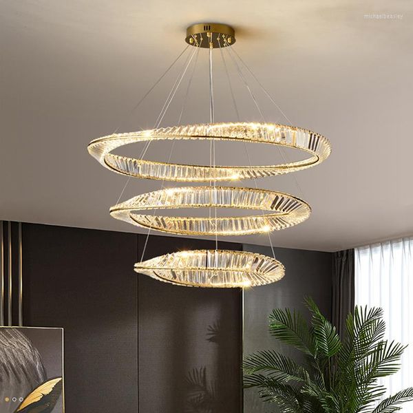 Kolye lambalar LED sanat avizesi tavan ışık modern yüzük lüks kristal parlaklık yatak odası oturma yemek kapalı asılı fikstür