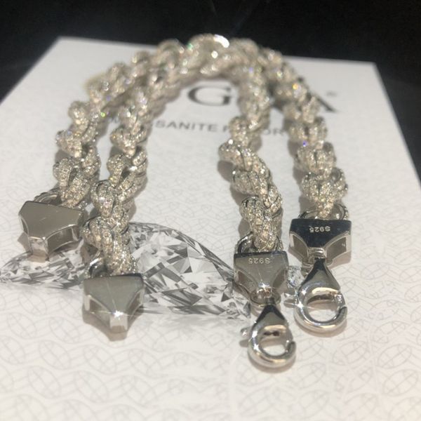 Neue Modekette Armbänder bestanden Test 7mm 8mm S925 Sterling Silber Moissanit Diamant Seil Armband für Männer Frauen schönes Geschenk