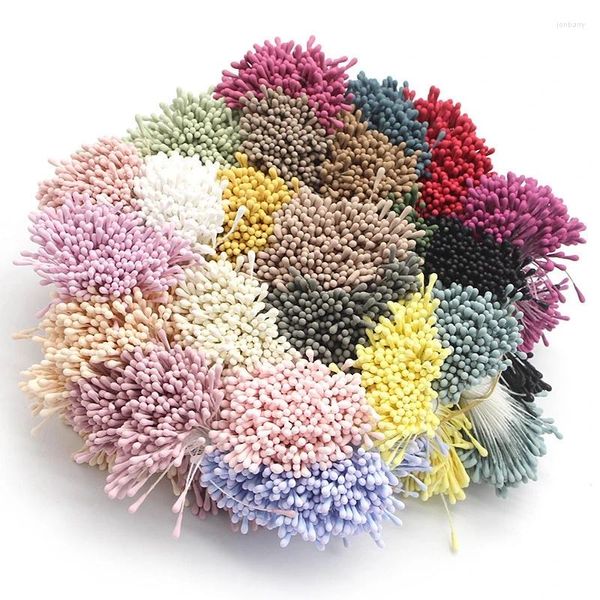 Fiori decorativi 100 pz/lotto Double Ended Mini Perla Artificiale Fiore 2mm Stame Torta Per La Decorazione di Nozze FAI DA TE