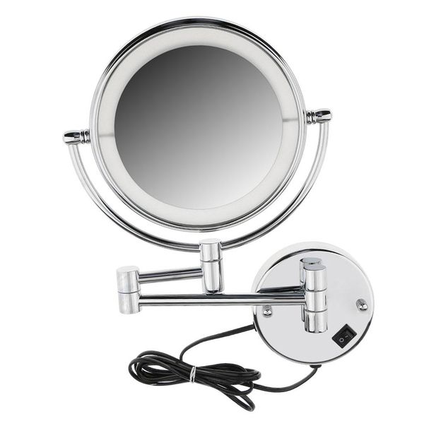 Specchi da 8 pollici con luce a LED per montaggio a parete Specchio per trucco estensibile pieghevole a doppio lato Specchio da barba da bagno con ingrandimento 3x 5x 7x