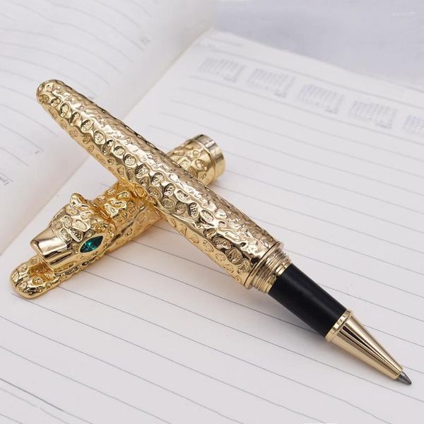 Jinhao Cheetah Full Metal Golden Rollerball Caneta Luxuosa Requintada Escrita Avançada Presente Para Escritório de Pós-Graduação em Negócios