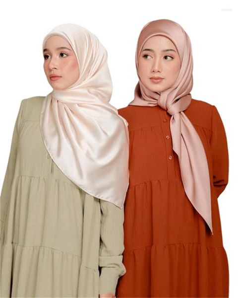 Schals 90/90 cm Solide Seide Hijab Schal Für Frauen Quadratischen Halstuch Satin Stirnband Medina Hijabs Haar Weibliche Luxus schals