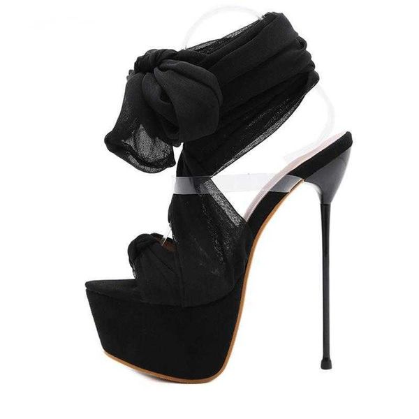 Donna sandali 2023 Summer Roma Ladies Lace-up sottili tacchi alti aperti per le punta del gladiatore piattaforma di moda alla caviglia piattaforma di moda nero 230511