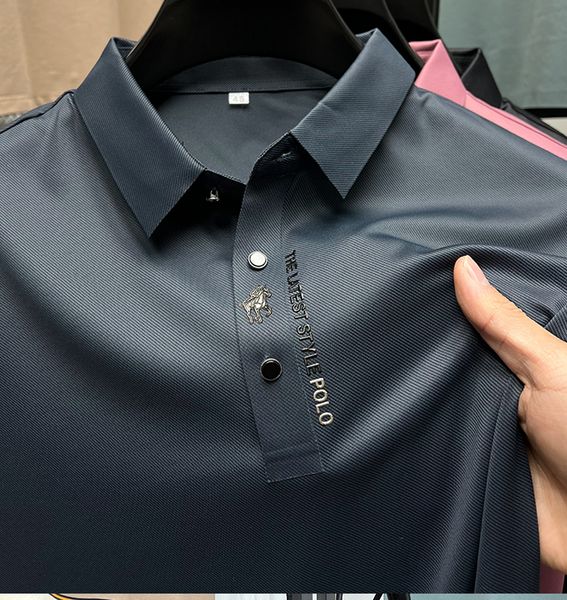 Polos Masculinos Summer Business High-End Color Solid High Quality Short Sleeve Polo Shirt Lapel Gola Men Fashion Casual No Trace Printing 230606
