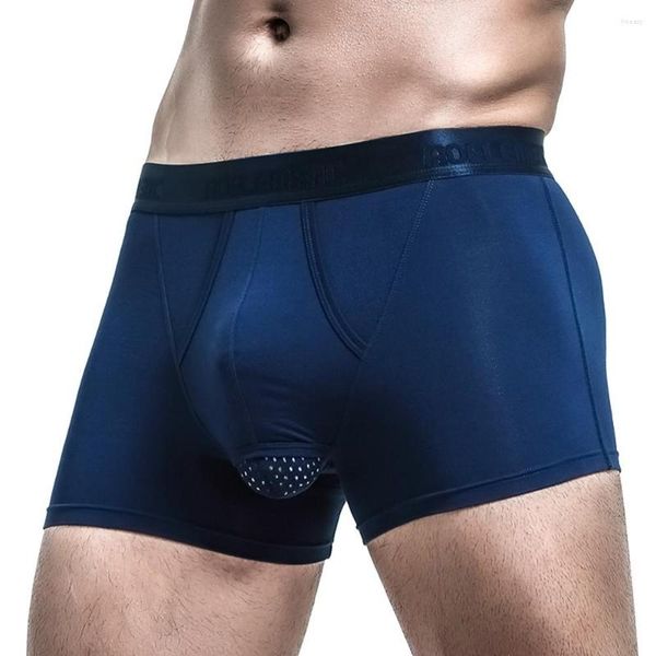 Cuecas Masculinas Modal Mesh Trunks Finas Translúcidas Short Boxer Elasticidade Cuecas Esportivas Natação Roupa Intima Separação Bolsa U Convexa