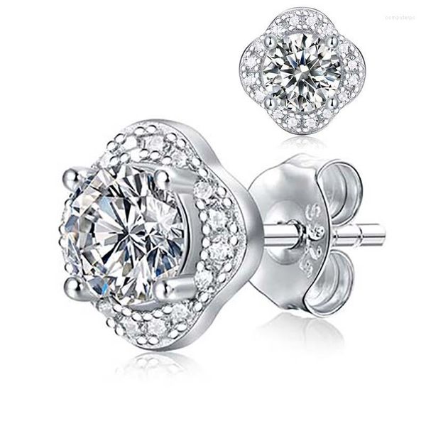 Brincos Stud 0,5 quilates D Color Real Moissanite Diamond Solid 925 Sterling Silver Pattern Flower Orelha Para Mulheres Homens Presente