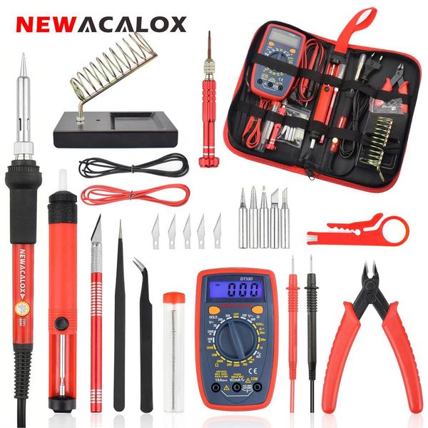 Soldeerijzers NEWACALOX 60W Kit de ferro de solda elétrico com multímetro digital Bomba de dessoldagem Ferramentas de soldagem 110V / 220V Caneta de ferro de solda