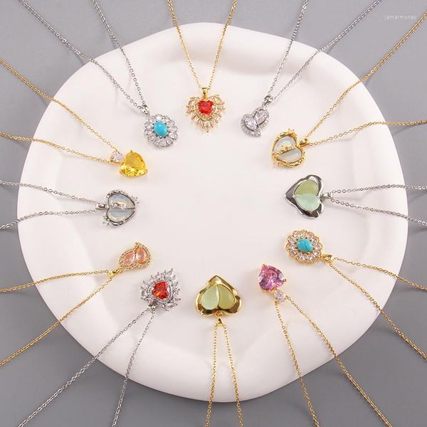 Anhänger Halsketten Einfache Zirkon Herz Ellipse Halskette Edelstahl Mode Geometrische Choker Schmuck Party Geschenke Für Frauen Mädchen