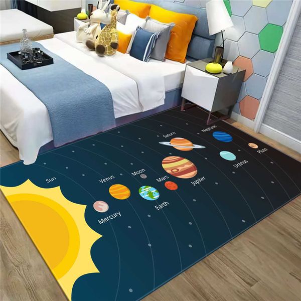 Teppich 3D Sonnensystem Kinderzimmer Teppich Weltraum Planet Teppich für Jungen Schlafzimmer Anti-Rutsch-Matte Badezimmer Home Decor Spielen Krabbeln Bodenmatte R230607