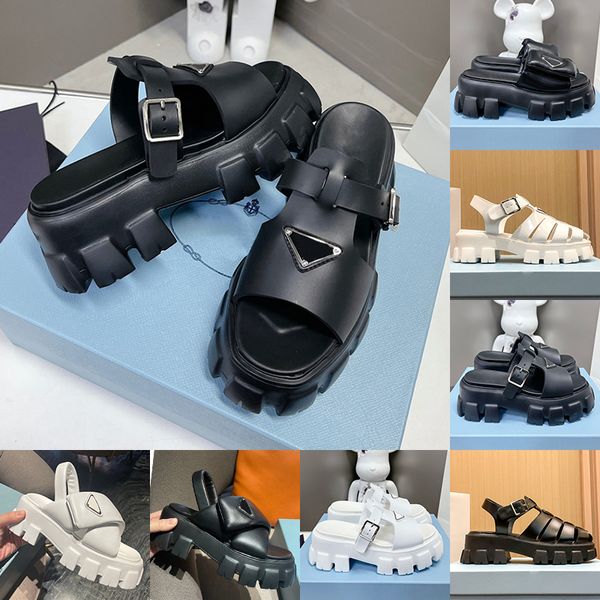 Designer Sandalen Frauen Monolith Römische Schaum -Gummi -Plattform Sandale Sandale gepolstert Nappa Leder -Lug -Profil luxuriöser Brotschuppen Sommerausschnitt Schnallen Strandschuhe