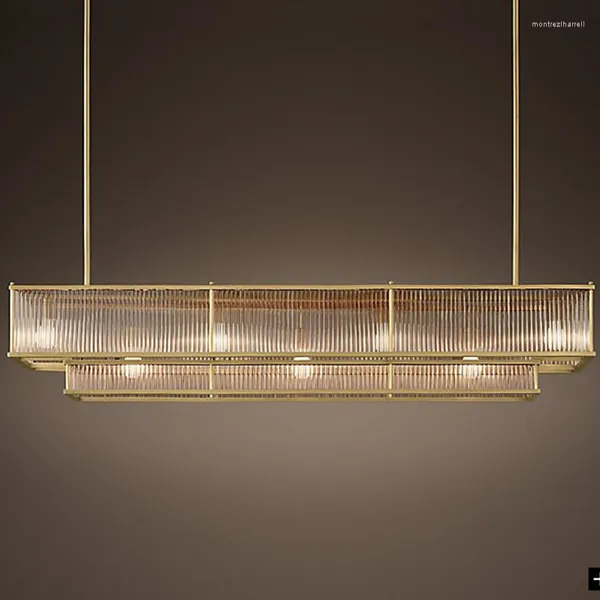 Candeeiros pendentes Lustres Sala de jantar americana E14 Luzes led Luzes de vidro reto Pingente de vidro de luxo Haste de metal dourada SuspensãoAcessórios Lâmpada