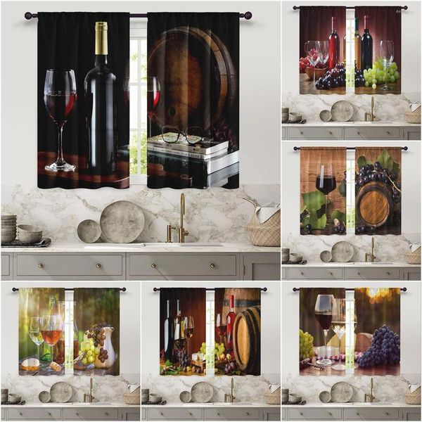 Tenda Fiori di vino romantici Stampa digitale 3D Tende per finestre da cucina 2 pannelli