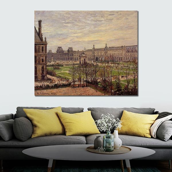 Alta qualità artigianale Camille Pissarro pittura a olio The Carrousel Grey Weather Landscape Canvas Art Beautiful Wall Decor