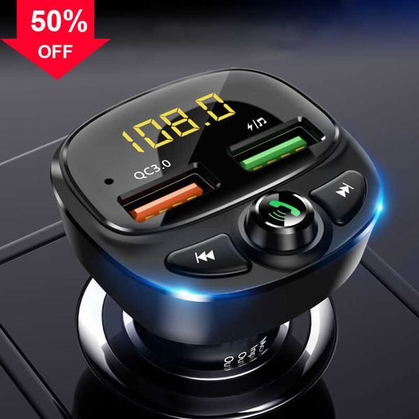 Новый QC 3.0 Dual USB Fast Charger Car Car Bluetooth-совместимый 5.0 FM-передатчик MP3-плеер Car Kit TF Адаптер