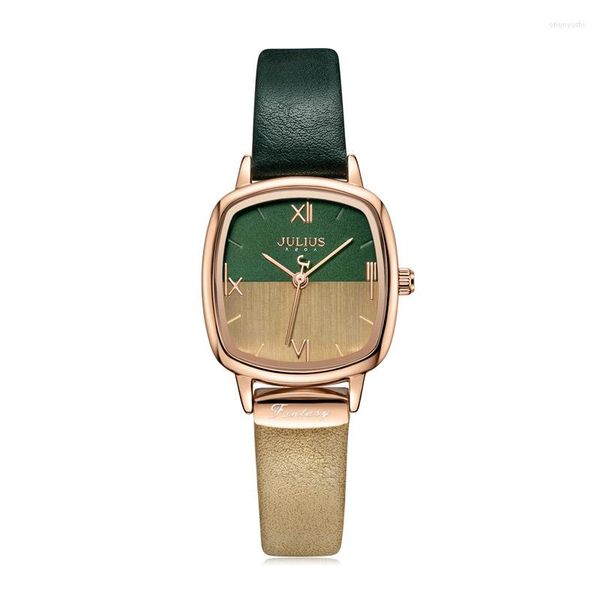 Orologi da polso Contrasto Colore Quadrato Elegante Orologio da donna Giappone Mov't Lady Hours Fine Fashion Bracciale in vera pelle Regalo da ragazza