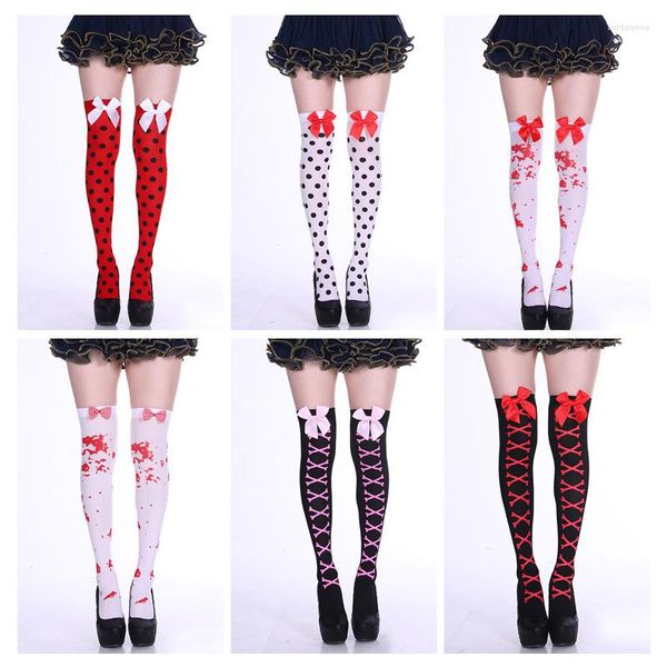 Calzini da donna Calze sexy Halloween Cotone Fiocco Costume Goth Lolita Collant sopra il ginocchio Coscia alta