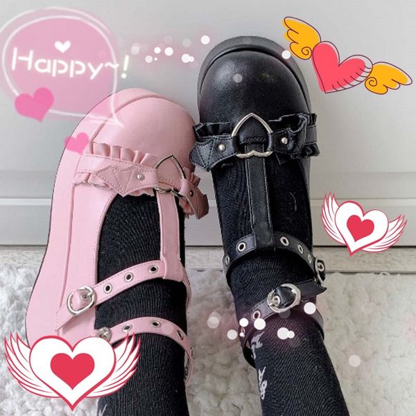 2022 di Marca Delle Ragazze Della Piattaforma Cunei Angelo Pipistrello Sposare Janes Pompe Fibbia Pompe da Donna Nuovo INS Cosplay Lolita giapponese scarpe da Donna