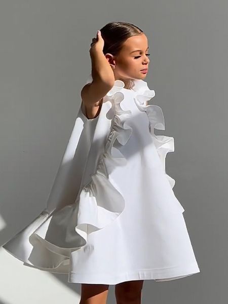 Девушка платья принцесса летние оборки белое роскошное праздничное платье без рукавов Свадебное испанское детское детское костюм детская одежда 230606