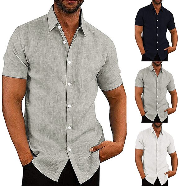 camicia da uomo firmata camicia da abito camicia firmata Camicia da uomo in lino casual Camicia da spiaggia a maniche corte nera Camicia in lino morbido tinta unita taglia 3XL