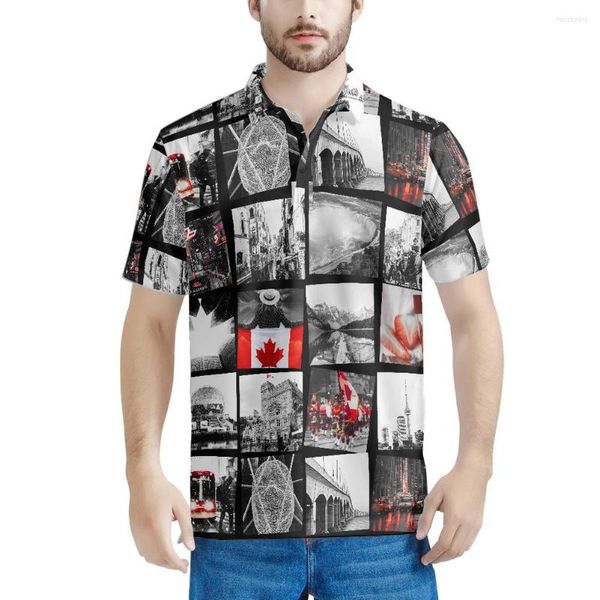 Polos Masculinos Belo Cenário Pos Of Canada Camisa Polo Masculina Manga Curta Estampada Vestuário de Verão Streetwear Moda Casual Tops Festa