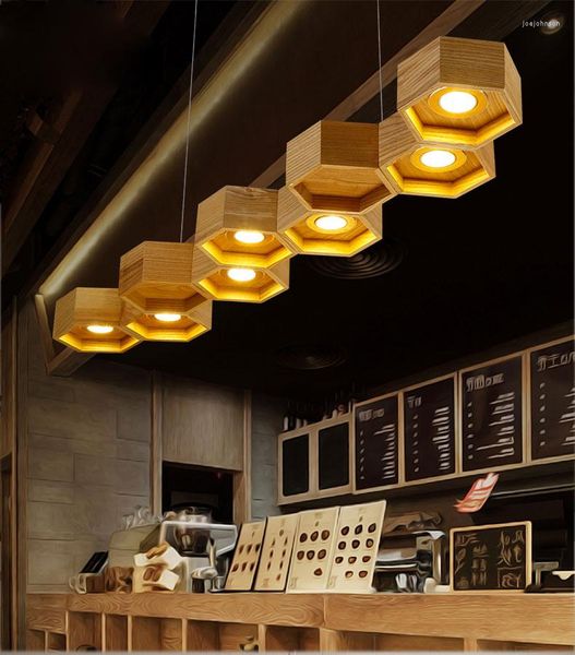 Подвесные лампы Современный творческий дубовый дерево соты на соты Деревянный свет светодиодные лампы для освещения лампы для кафе Decor