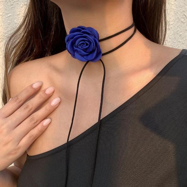 Choker ALLYES Romantische Stoff Rose Blume Halskette Für Frauen Elegante Punk Seil Kette Halsketten Party Schmuck Mädchen Geschenke