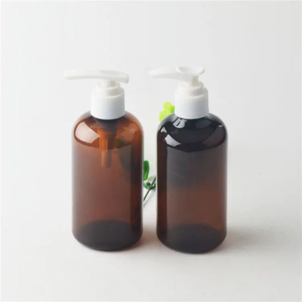250 ml 8 Unzen PET-Kunststoff-Bernstein-Shampoo-Flasche Duschgel Handdesinfektionsmittel Handwaschflüssigkeit Kosmetische Lotion Pumpflasche Großhandel