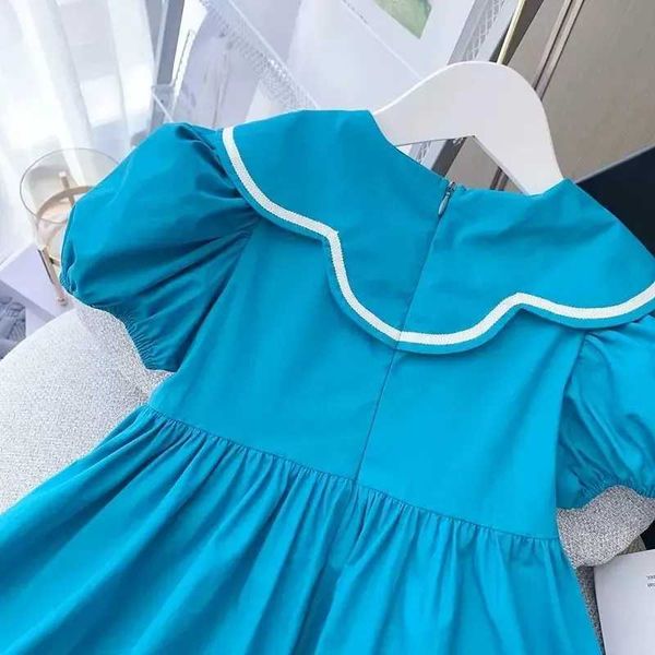 Vestidos de menina 1-12 crianças verão para meninas Solid Turn Down Collar Blue Princess Dress With Bow Toddler Baby Roupos Casual Vestido