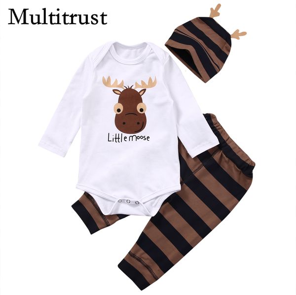 Giyim Setleri Citgeett Noel Bebek Boysxmas Little Moose Doğum Giysileri Uzun Kollu Romper Tulum Pantolon Şapka Kıyafetleri 230606