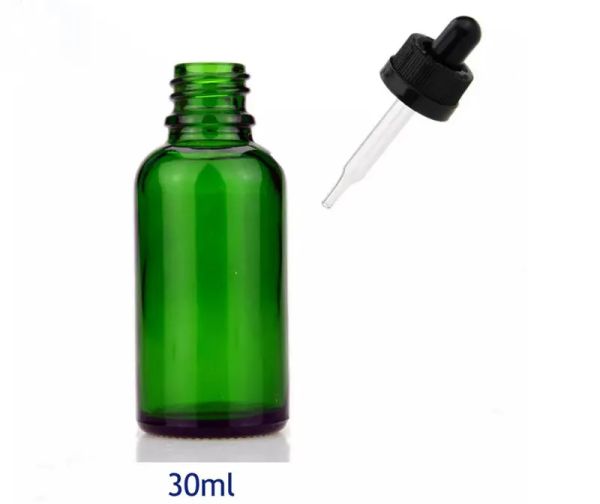 Frascos conta-gotas de vidro verde redondo 30ml do mercado dos eua, frascos de óleo 30 ml com tampas à prova de crianças para cosméticos