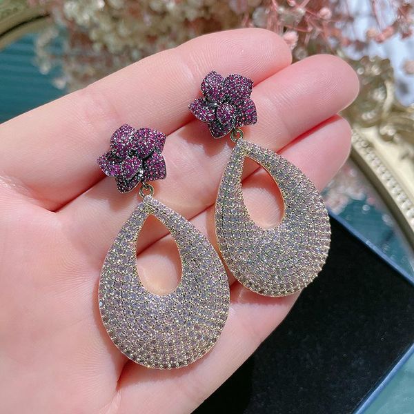 Brincos pendentes nigerianos de luxo brinco de pingente de zircão para mulheres tendência África Dubai vestido de festa de noivado jóias boutique Boucle Oreille