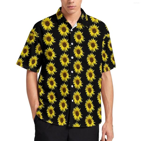 Herren-Freizeithemden, magische Sonnenblumen-Blusen, wunderschöne Sonnen- und Sonnenblumen-Hawaii-Kurzarm-Design, stilvolles, übergroßes Strandhemd für Herren