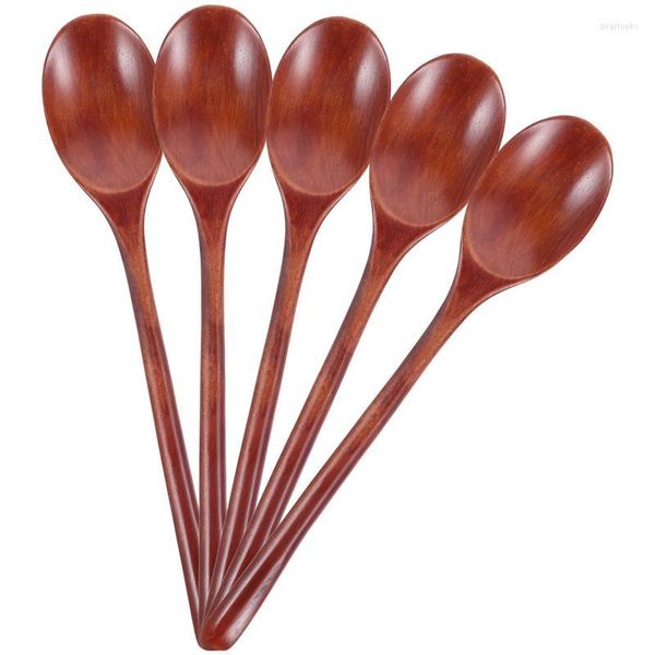 Set di stoviglie 5 pezzi Cucchiai da minestra in legno Mangiare Mescolare Mescolare Manico lungo Utensili da cucina da cucina Stoviglie per la casa