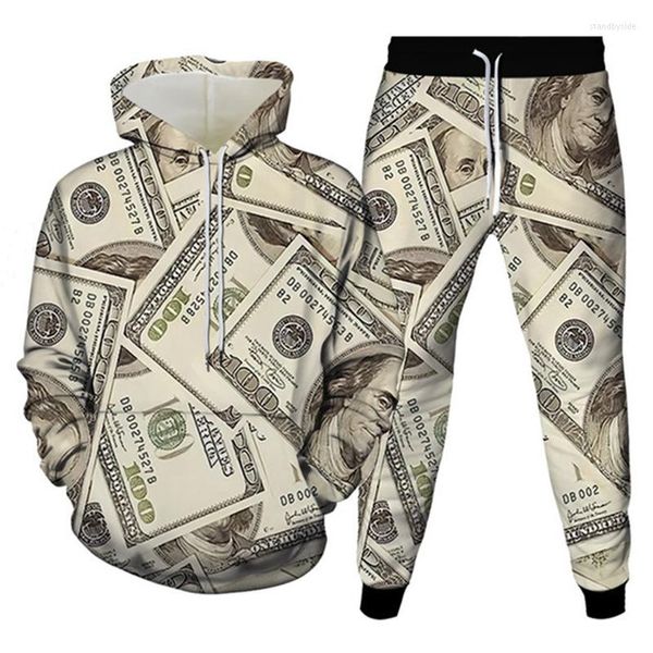 Herren-Trainingsanzüge, PokerMoney 3D-Druck, Herren-Trainingsanzug-Sets, modisch, lässig, Hoodie-Hosen, 2-teilig, übergroßer Pullover, Trend, Streetwear, Mann