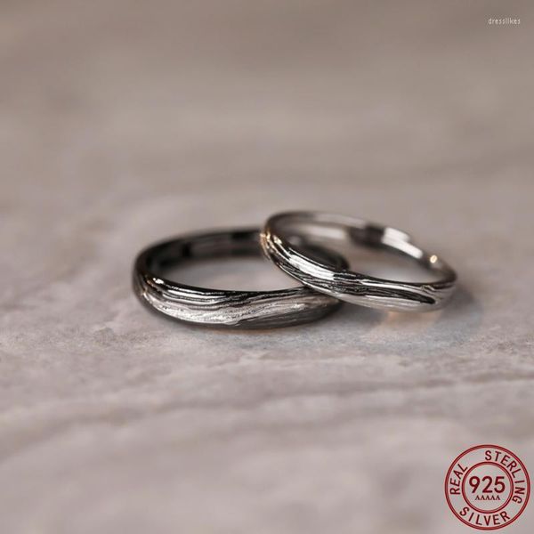 Cluster Rings 925 Silver Sterling Couple Ring Vintage Brushed Texture Ajustável Para Mulheres e Homens Amantes Jóias Presente de Dia dos Namorados