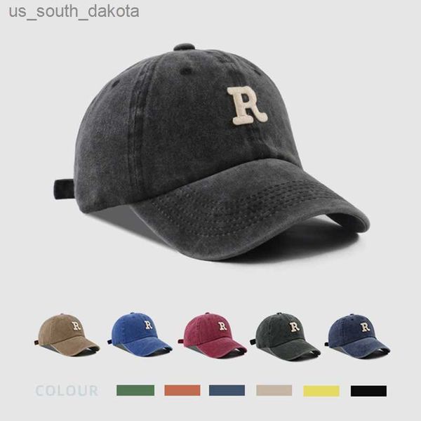 Retro Lettera R Ricamo Berretto da baseball Donna Uomo Cotone lavato Snapback regolabile Hip Hop Cappello da sole Casual Papà all'aperto Cappelli L230523